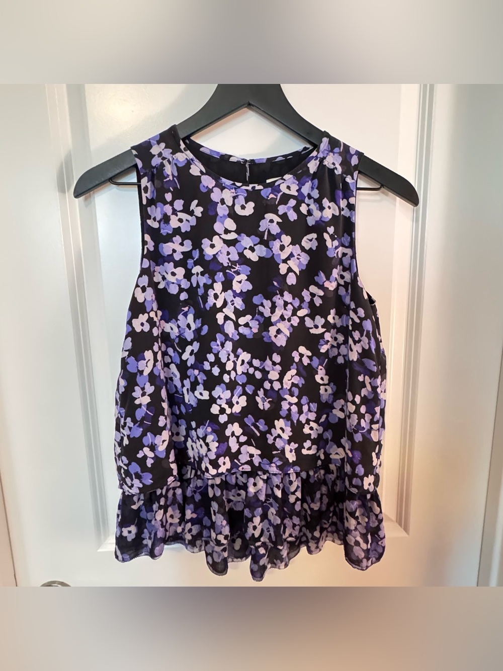 Kate Spade New York 100% Silk Purple Floral Peplum Sleeveless Blouse XS